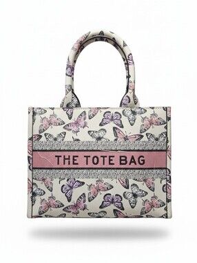 The Tote Nwot  Bag Butterfly Print Pink & Cream Tote